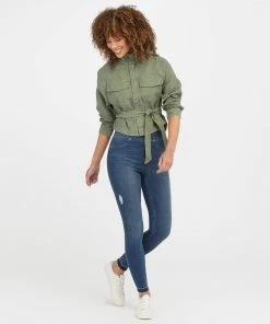 Spanx Distressed Ankle Skinny Jeans, Medium Wash Comfy Essentials