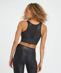 Spanx Faux Leather Medium Impact Sports Bra
